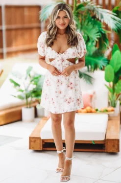 Hazel & Olive Run Free Floral Dress - White/Peach NEW ARRIVALS