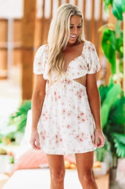 Hazel & Olive Run Free Floral Dress - White/Peach NEW ARRIVALS