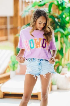 Hazel & Olive Shiny Howdy Tee - Lavender NEW ARRIVALS