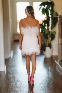 Hazel & Olive Show Off Feather Dress - White