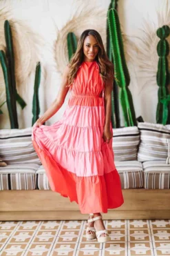 Hazel & Olive Stories To Tell Dress - Red And Pink