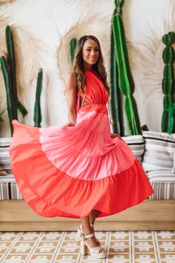 Hazel & Olive Stories To Tell Dress - Red And Pink