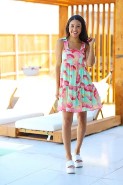 Hazel & Olive Sundown Socialite Dress - Watermelon Pink & Lime