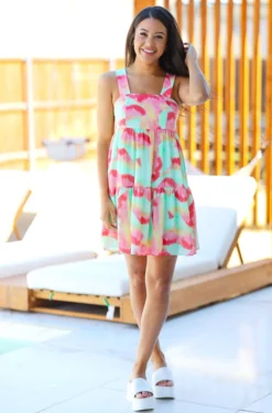 Hazel & Olive Sundown Socialite Dress - Watermelon Pink & Lime