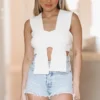 Hazel & Olive NEW ARRIVALS Take The Plunge Knit Crop Top - White