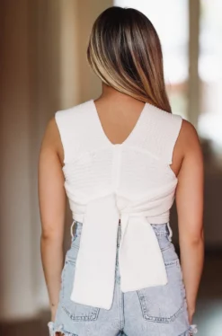 Hazel & Olive NEW ARRIVALS Take The Plunge Knit Crop Top - White