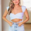 Hazel & Olive Take The Plunge Knit Crop Top - Spring Blue