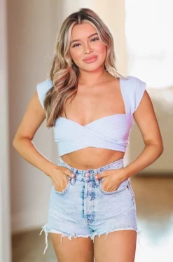 Hazel & Olive Take The Plunge Knit Crop Top - Spring Blue