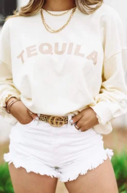 Hazel & Olive NEW ARRIVALS Tequila Corded Pullover - Cream