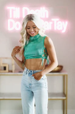 Hazel & Olive Vibe Check Crop Top - Green NEW ARRIVALS