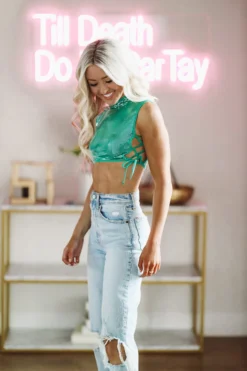 Hazel & Olive Vibe Check Crop Top - Green NEW ARRIVALS