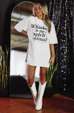 Hazel & Olive Whiskey Woman Graphic Tshirt Dress Or Tee - Cream NEW ARRIVALS